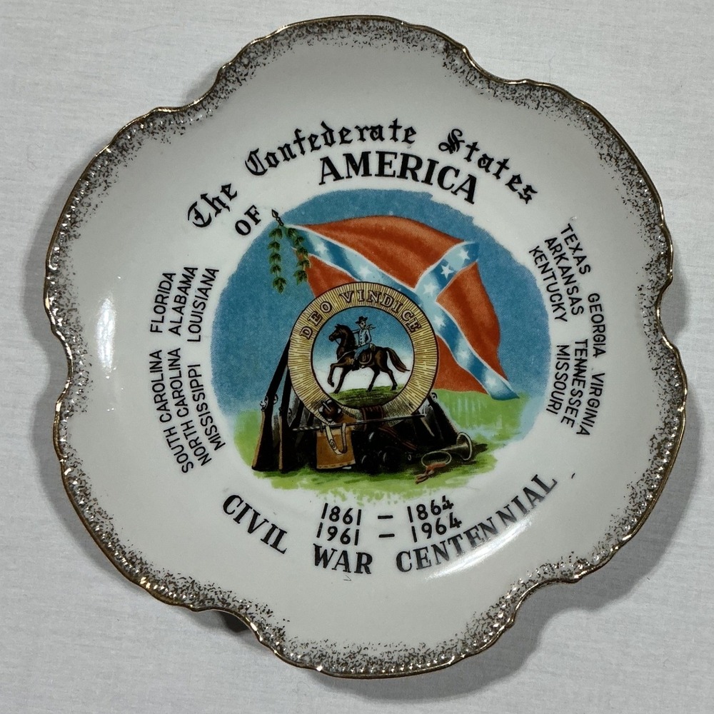 Vintage 1964 Civil War Centennial Confederate States Decorative Plate Gold Trim